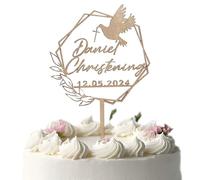 Personalized Dove with Cross Mi Bautizo Cake Topper,13 Colors Custom Baptism Cake Decoration with Name and Date for Christening Religious Baptism,Baby Shower,Birthday Party (Style2)