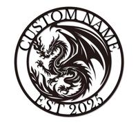 Personalized Dragon Metal Sign, Custom Monogram Wall Art, Fantasy Name Plaque, Dragon Lover Gift, Medieval Nursery Decor, D&D Themed Home Sign (Style-1)