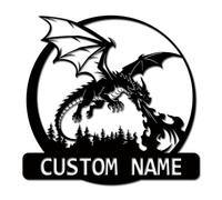 Personalized Dragon Metal Sign, Custom Monogram Wall Art, Fantasy Name Plaque, Dragon Lover Gift, Medieval Nursery Decor (Style-12)