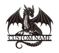Personalized Dragon Metal Sign, Custom Monogram Wall Art, Fantasy Name Plaque, Dragon Lover Gift, Medieval Nursery Decor, D&D Themed Home Sign (Style-4)