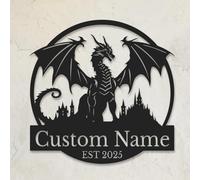 Personalized Dragon Metal Sign, Custom Monogram Wall Art, Fantasy Name Plaque, Dragon Lover Gift, Medieval Nursery Decor, D&D Themed Home Sign (Style-2)