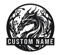 Personalized Dragon Metal Sign, Custom Name Fantasy Wall Art, Medieval Game Room Decor, Mythical Office Plaque, Gamer Cave Accent, Dragon Lover Present (Style-1)
