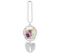 Personalized Dragonfly Watercolor Painting Car Rearview Mirror Ornament Double Side Custom Photo Picture Car Hanging Pendant Accessories Alloy Angel Wings Vehicle Decoration Silver