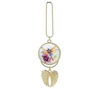 Personalized Dragonfly Watercolor Painting Car Rearview Mirror Ornament Double Side Custom Photo Picture Car Hanging Pendant Accessories Alloy Angel Wings Vehicle Decoration Golden