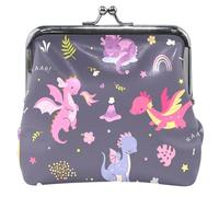Personalized Dragons Coin Purse for Men Women Leather Buckle Kiss Closure Card Holder Coin Purse Coin Purse Dark Purple Cute Dragons Dark Purple, Cute Dragons Dark Purple, OneSize, Classic