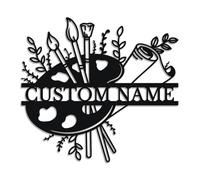 Personalized Drawing Metal Sign, Custom Name Painter Wall Art, Artist Studio Decor, Creative Space Plaque, Art Teacher Gift, Drawing Lover Present, Brush and Palette Design (Style-4)
