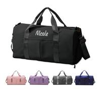 Personalized Duffel Bag,Custom Embroidered Name Sport Gym Bags for Women/Men,Weekend Camp Bag With Wet Dry Pockets,Overnight Bag for Women,Cheerleading Dance Pack For Girls, black, Sports Leisure