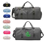 Personalized Duffle Bag with Embroidery Name/Color Print Logo, Sports Yoga Dance Gym Bag, Waterproof Dufflebag Weekend Getaway for Women Men, with Shoe and Wet Clothes Compartments-Grey