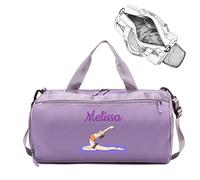 Personalized Duffle Travel Bag with Name/Logo, Sports Yoga Dance Gym Bag, Waterproof Dufflebag Weekend Getaway for Women Men, with Shoe and Wet Clothes Compartments-Purple