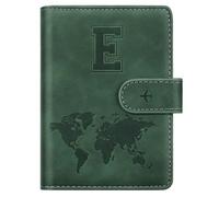 Personalized E Passport Holder Cover Initial Letter Travel Wallet RFID Blocking Passport Cover Credit Card Holder Case Passport Book Holders for Women and Men, Pine Green-E