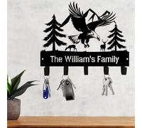 Personalized Eagle Key Holder Wall Mount Custom Family Name Key Organizer Eagle Forest Coat Rack Key Hooks Key Hanger for Wall Entryway Front Door Hallway Kitchen Office Decor for Family Friends Lover