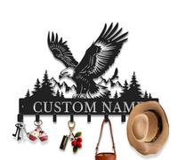 Personalized Eagle Metal Wall Organizer, Custom Coat & Key Hanger, Patriotic Entryway Decor, Rustic Lodge Hook Rack, Durable Outdoor Hooks (Style-2)