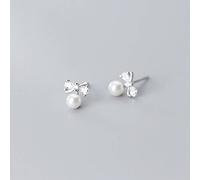 Personalized Earrings, Women's Japanese Style Bows Inlaid with Diamonds and Beads Shell Synthetic Pearl Earrings, 925