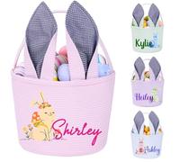 Personalized Easter Basket, Custom Name Bunny Ear Bag with Bunny Design, First Easter, Egg Hunt Large Basket Bag, D