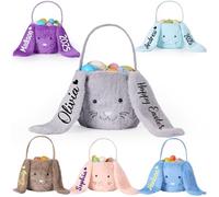 Personalized Easter Basket, Custom Name Plush Bunny Bag with Rabbit Ears, First Easter, Egg Hunt Fillable Basket Bag, D