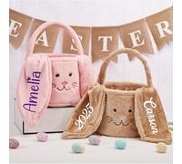Personalized Easter Basket, Custom Plush Bunny Ear Easter Buckets for Kids Eggs Hunting Easter Party Candy Gifts Bag