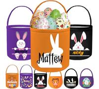 Personalized Easter Basket for Boys Girls Kids Custom Buny Canvas Easter Bucket with Name Eggs Candy Tote Gifts