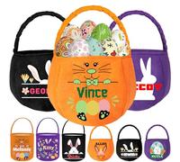 Personalized Easter Basket for Boys Girls Kids Custom Buny Flannel Easter Bucket with Name Eggs Candy Tote Gifts