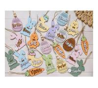 Personalized Easter Basket Tags,Wooden Laser Cut Easter BunnyChickCarrotEgg Tag,Easters Name Tag,Gift Wrap Tags for Kids,Baby,Toddler,Basket Decorations