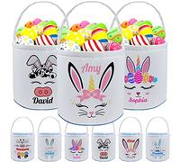 Personalized Easter Basket with Name for Kids Custom Canvas Easter Buny Tote Gift Bags for Baby Boys Girls