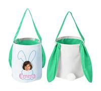 Personalized Easter Basket With Picture Image For Kids, Custom Easter Bunny Storage Bucket Egg Hunting Bags for Boy Girls, Easter Rabbit Party Tote Bags Baby Gifts (Green)