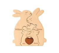 Personalized Easter Bunny Family Puzzle - Custom Wooden With 2-5 Names - Educational Easter Gift For Children - Home Decor For Easter Celebrations - Family Activity Puzzle Set (D)