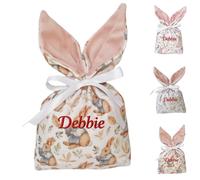 Personalized Easter Bunny Gift Bag with Name - Custom Drawstring Velvet Pouch for Candy, Jewelry & Party Favors, Reusable for Kids Baby Shower Birthday Easter Hunt (Sky Blue)