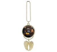 Personalized Eat Yellow Fruits Car Rearview Mirror Ornament Double Side Custom Photo Picture Car Hanging Pendant Accessories Alloy Angel Wings Vehicle Decoration Golden