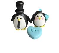 Personalized Edible Sugar Lovely Penguin Bride & Groom Couple with a sweetheart; handmade wedding/anniversary cake topper set