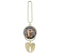 Personalized Eggnog Car Rearview Mirror Ornament Double Side Custom Photo Picture Car Hanging Pendant Accessories Alloy Angel Wings Vehicle Decoration Golden
