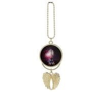 Personalized Eiffel Tower Fireworks Car Rearview Mirror Ornament Double Side Custom Photo Picture Car Hanging Pendant Accessories Alloy Angel Wings Vehicle Decoration Golden