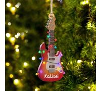 Personalized Electric Guitar Christmas Ornament Custom Name 3D Acrylic Decoration Gifts for Rock Band Music Lovers, Bass Guitarists & Musical Instruments Enthusiasts