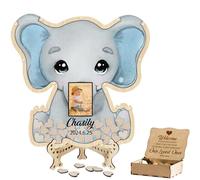 Personalized Elephant Baby Shower Guest Book Alternatives with Ultrasonic Photo Elephant Themed Birthday Party Guestbook Reception Decorations Sonogram Frame Keepsake Gift for Women Men Boy Girl