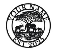 Personalized Elephant Metal Sign, Custom Name Safari Wall Art, Nursery Jungle Decor, African Themed Gift, Elephant Lover Present, Baby Room Accent, Outdoor Garden Plaque (Style-2)