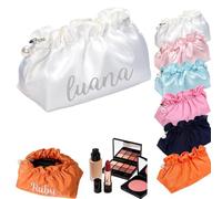 Personalized Embroidered Cloud Makeup Bag with Name, Large Capacity Pleated Cosmetic Pouch, Travel Toiletry Organiser & Gift for Women，Travel Toiletry Organiser Large Capacity (White)