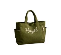 Personalized Embroidered Corduroy Tote Bag Custom Embroidered Shoulder Bag, Green