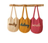 Personalized Embroidered Crochet Tote,Custom Name Bridesmaid Gift Beach Bag