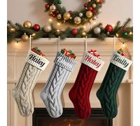 Personalized Embroidered Name 18'' Christmas Stocking, Custom Embroidered Name Knitted Stockings for Fireplace Stairs Home Christmas Tree