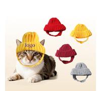 Personalized embroidered text, warm, ear-revealing knitted pet hat suitable for small cats and dogs (Deep red)