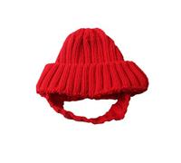 Personalized embroidered text, warm, ear-revealing knitted pet hat suitable for small cats and dogs (Red)