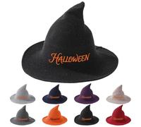 Personalized Embroidered Witch Hat with Name Custom Halloween Witch Knitted Wool Foldable Wizard Hat for Halloween Costume Cosplay