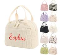 Personalized Embroidery Customizable Name Lunch Bag, Corduroy Material, Size 25.4x19x18cm, 9.5L, Double Zipper Design, Multiple Choices (Beige)