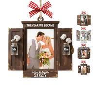 Personalized Engagement Ornament Wedding Gifts for Couples Customized The Year We Became Mr and Mrs 2025 Ornaments with Photos Engagement Gifts for Couples Bride Custom Picture Frames Bridal Shower