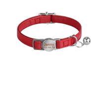 Personalized Engraved Cat Collar Leather Safety Collar Adjustable Custom Necklace With Bell Anti-lost(Red 2)