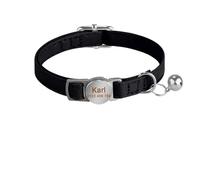 Personalized Engraved Cat Collar Leather Safety Collar Adjustable Custom Necklace With Bell Anti-lost(Black)