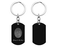 Personalized Engraved Custom Oval Fingerprint Thumbprint Text Dog Tag Pendant Keychain Jewelry F/ Son Daughter Dad Mom Men Father's Day Memorial Christmas Birthday Graduation Keepsake