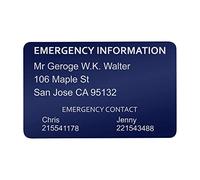 Personalized Engraved Emergency Contact Custom Wallet Medical Alert ID Identification Card Mini Insert Note for Diabetes Warfarin Dialysis Stroke Pacemakers Dad Father's Day Gift (Navy