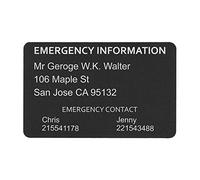Personalized Engraved Emergency Contact Name Address Phone Custom Wallet Medical Alert ID Identification Card Mini Insert Note for Diabetes Warfarin Dialysis Stroke Pacemakers Black