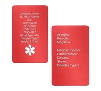 Personalized Engraved Emergency Contact Name Phone Wallet Custom Medical Alert ID Identification Card Mini Insert Note for Diabetes Warfarin Dialysis Stroke Pacemakers Red