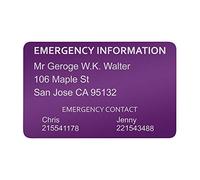 Personalized Engraved Emergency Contact Wallet Custom Medical Alert ID Identification Card Mini Insert Note for Diabetes Warfarin Dialysis Stroke Pacemakers Purple